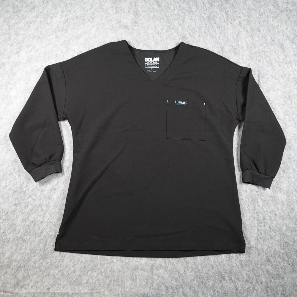 DOLAN Top Women Small Black 2 Pocket Scrub V Neck 3/4 Sleeve Nurse Medical - Picture 1 of 11